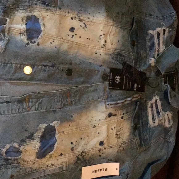 New Reasons Brand Paint Splatter Denim Jacket.Unisex Size Large and Medium - Picture 3 of 10